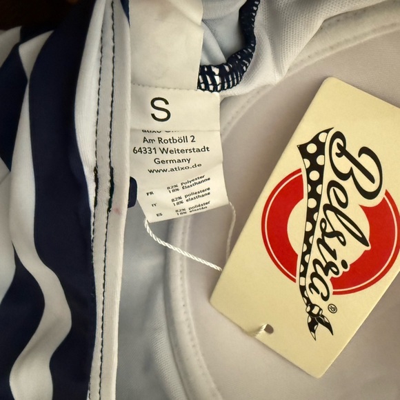 NWT -  Belsira Sexy Vintage Swimsuit Retro Look Stripes Pattern Blue White Red R - Picture 13 of 14